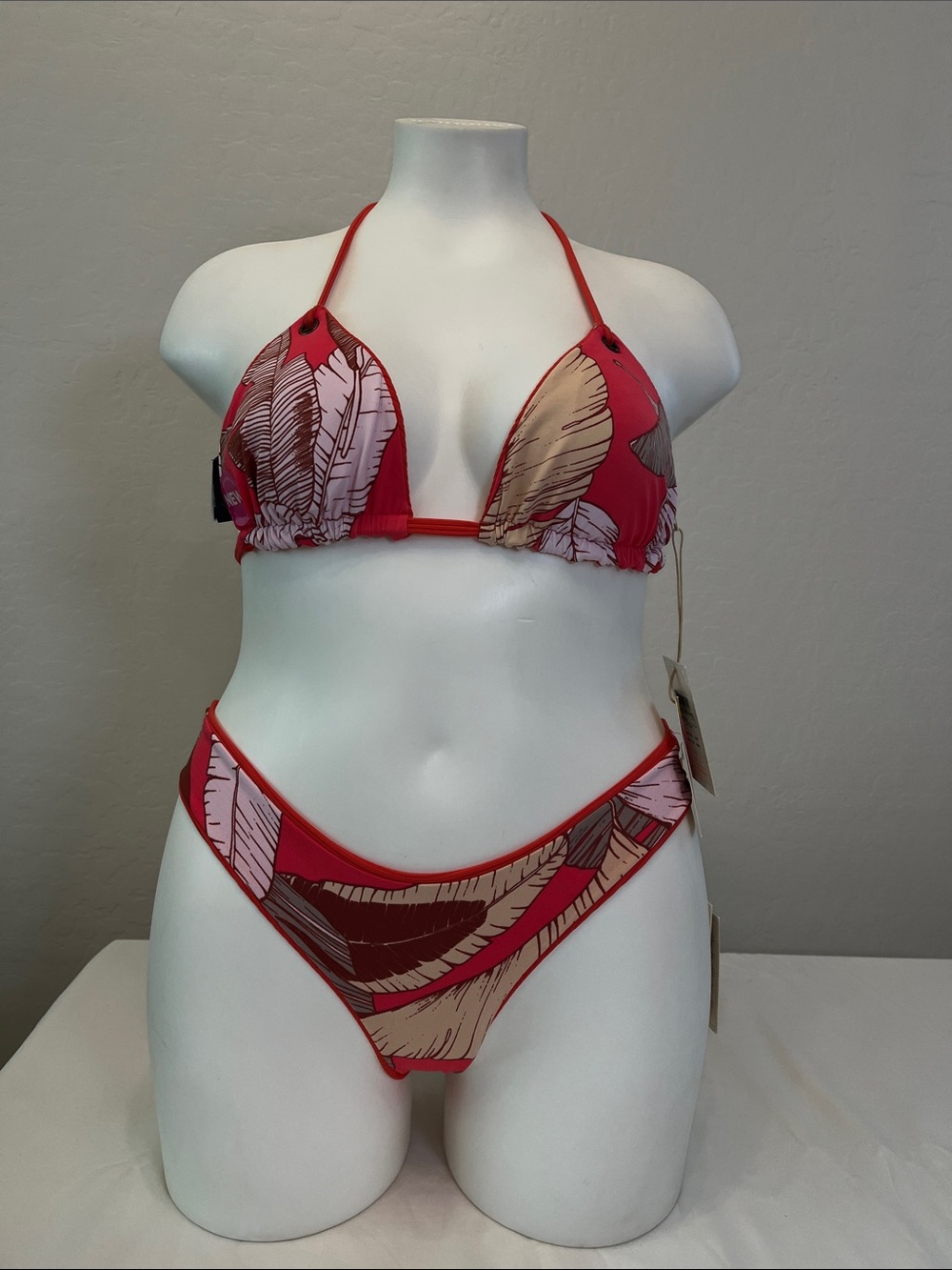 Maaji Red Leaf-Print Triangle Bikini Set
